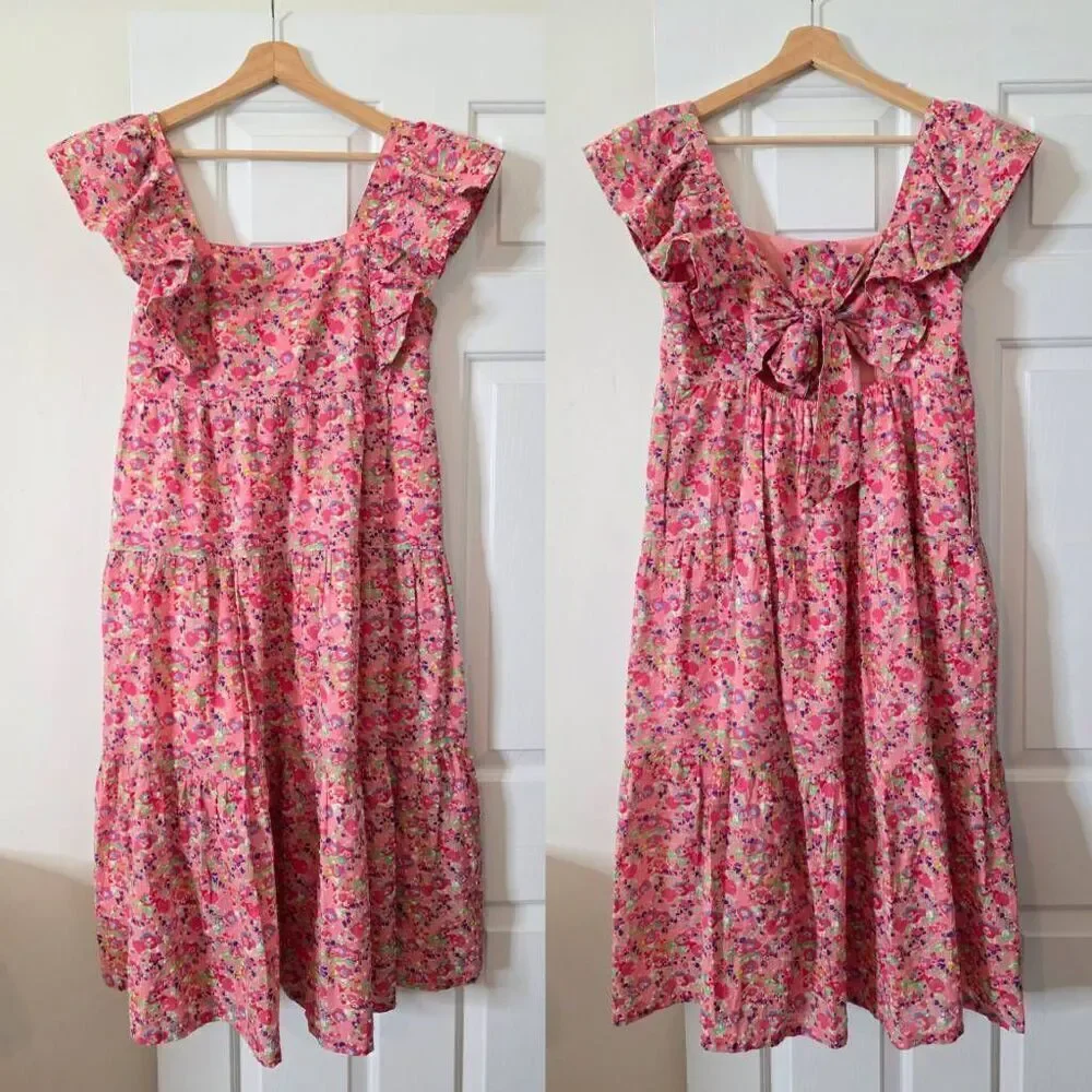CROSBY BY MOLLIE BURCH Eloise Tie Midi Dress - Pink M $286